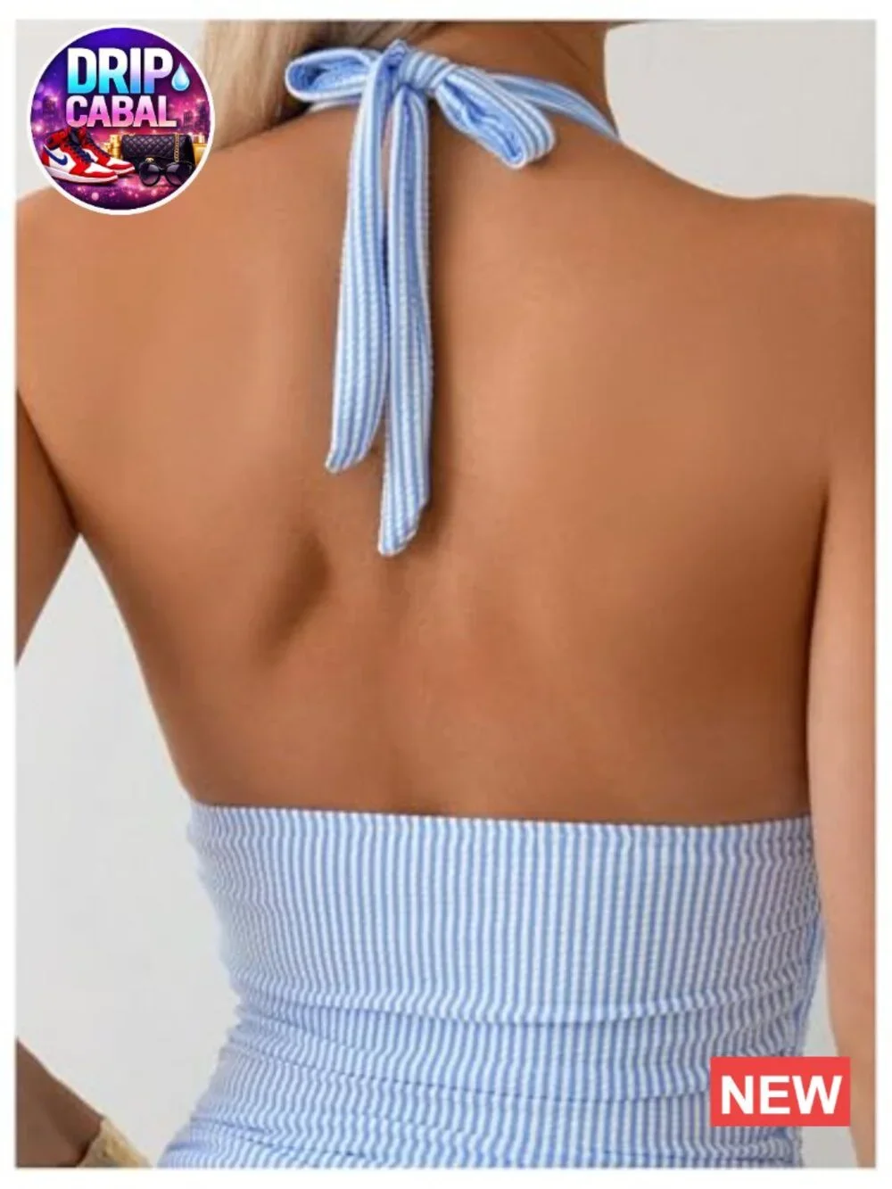 Striped Tankini Swimsuit Halter V Neck Tummy Control 2 Piece Bathing Suit